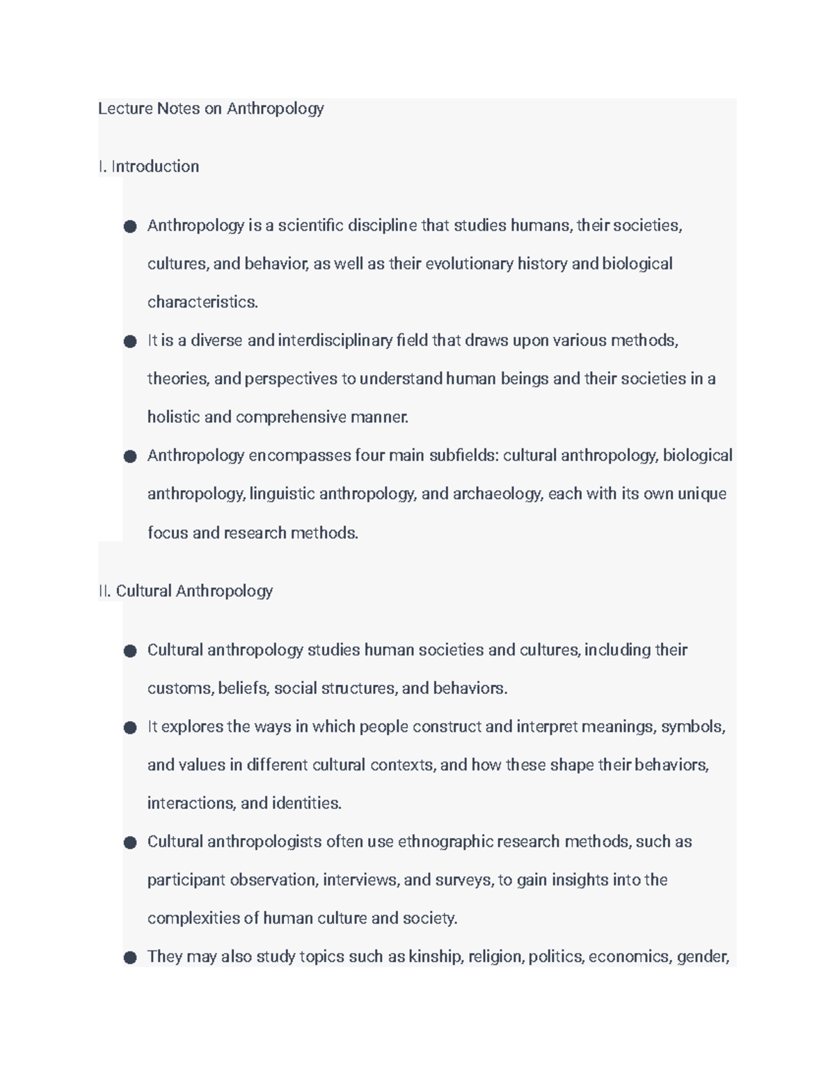 ANTH 101: Comprehensive Lecture Notes on Anthropology - Studocu