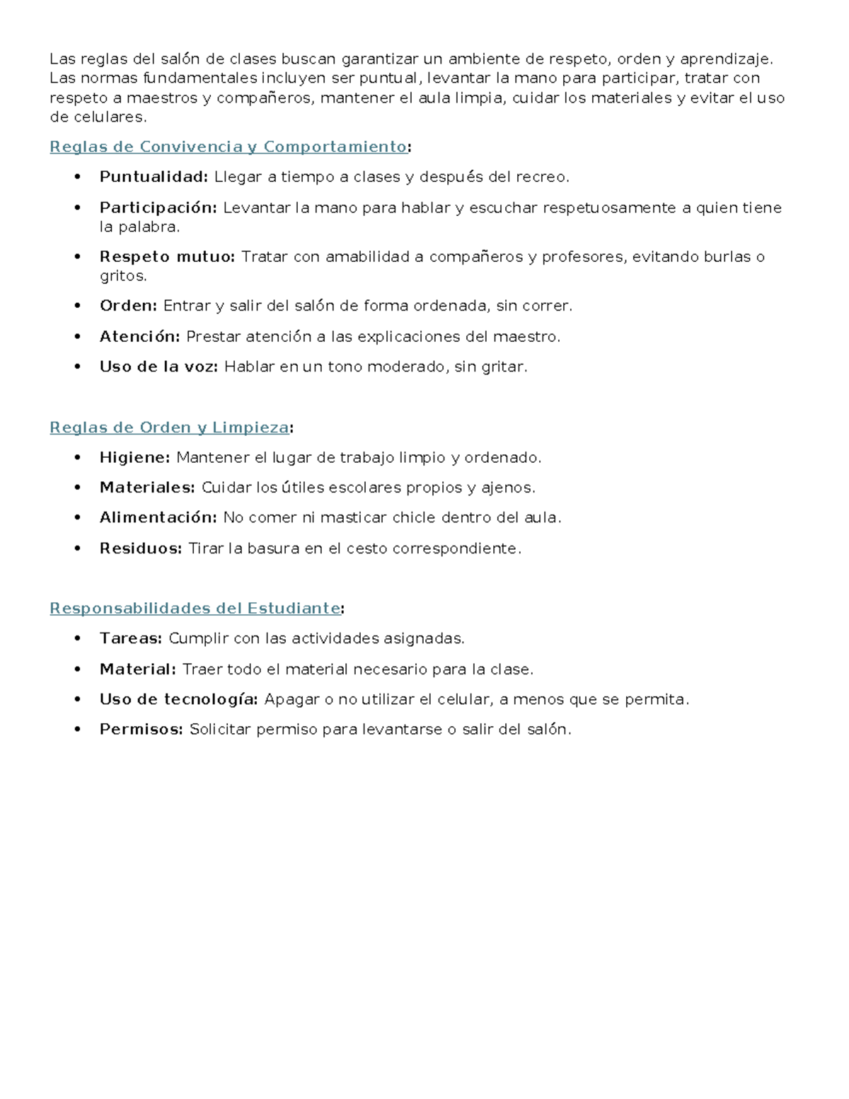 Reglas de Convivencia en el Aula: Normas de Comportamiento y Orden ...