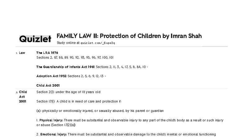 FAMILY LAW II: Child Protection Overview and Key Legislation - Studocu