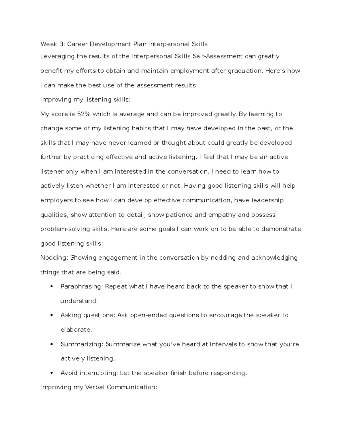 Week 3 Interpersonal Skills Career Development Plan and Improvement ...