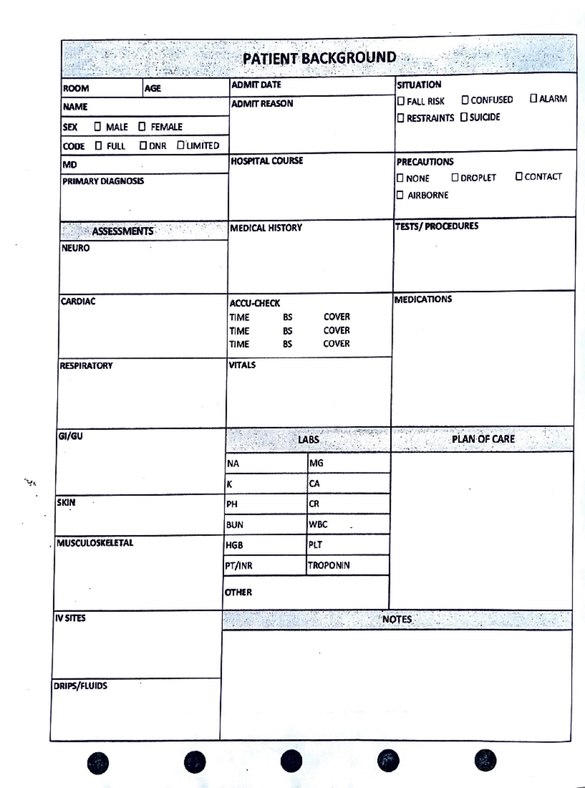 Clinical package - PATIENT BACKGROUND ROOM AGE ADMIT DATE SITUATION ...