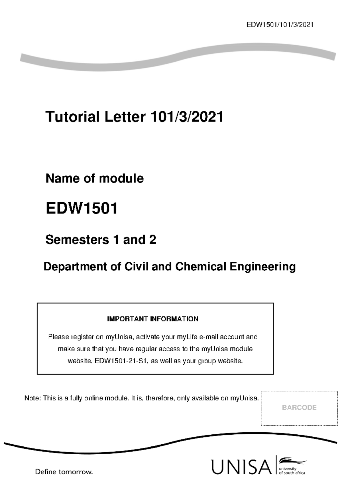 EDW1501 Tutorial Letter 101 for 2021 – Overview & Course Details - Studocu
