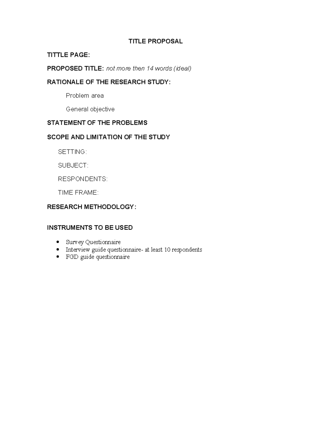 Title proposal - Business Administration 2 - TITLE PROPOSAL TITTLE PAGE ...