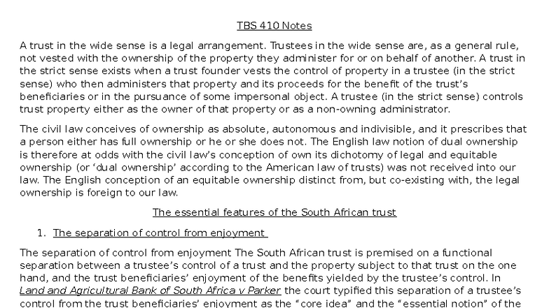 TBS 410 Trust Law Notes: Key Concepts and Case Studies - Studocu