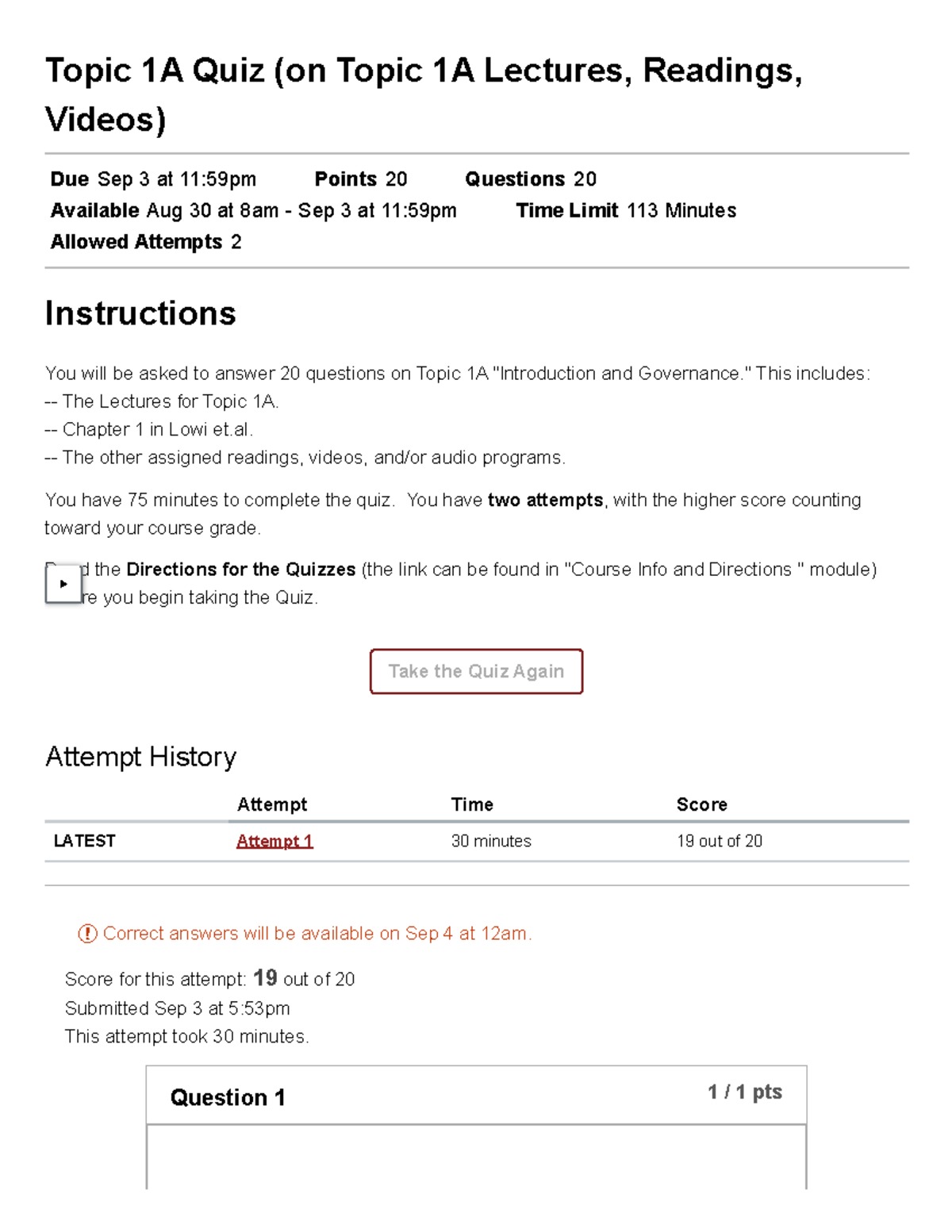 Topic 1A Quiz Overview and Insights - POLS-101 - Studocu