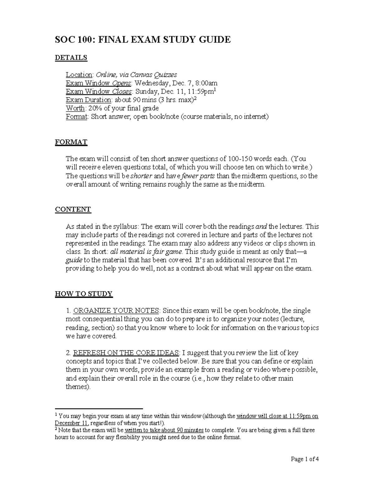 SOC 100: Comprehensive Final Exam Study Guide and Tips - Studocu