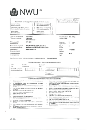 MTHS211 - Long test 2020 - Memo - Memo W R NWU MODULE CODE: SUBJECT ...