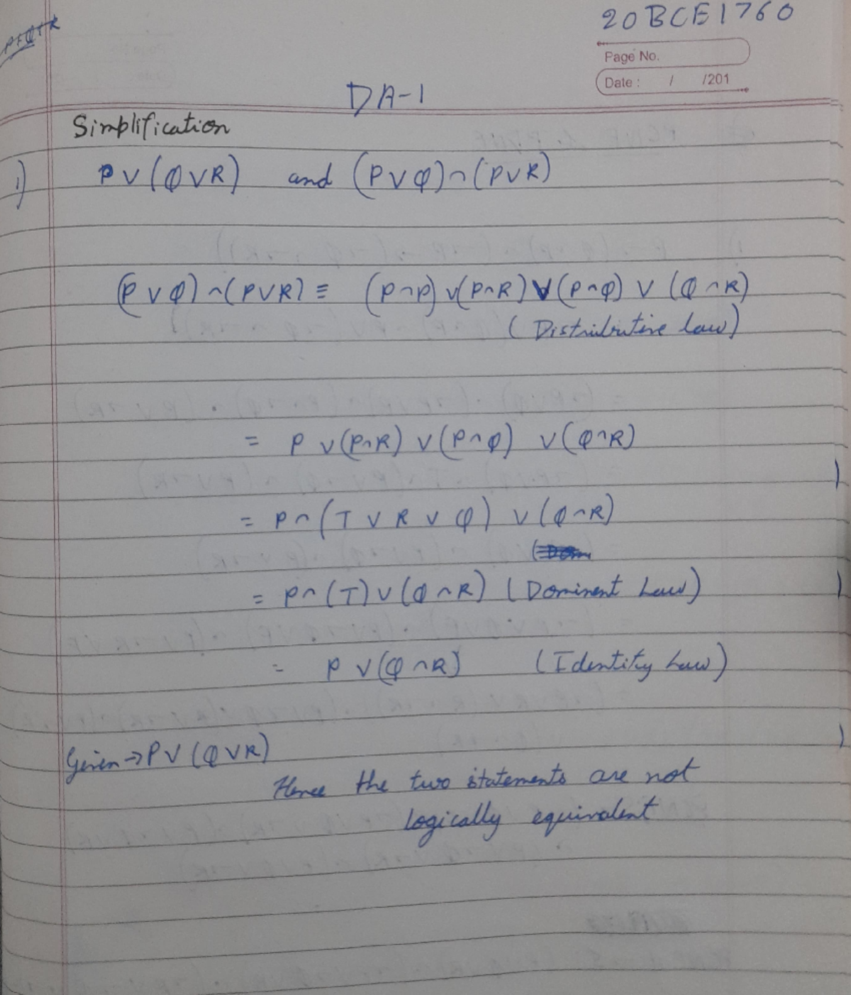20BCE1760 Maths DA1 - Discrete Mathematics and Graph Theory - Studocu