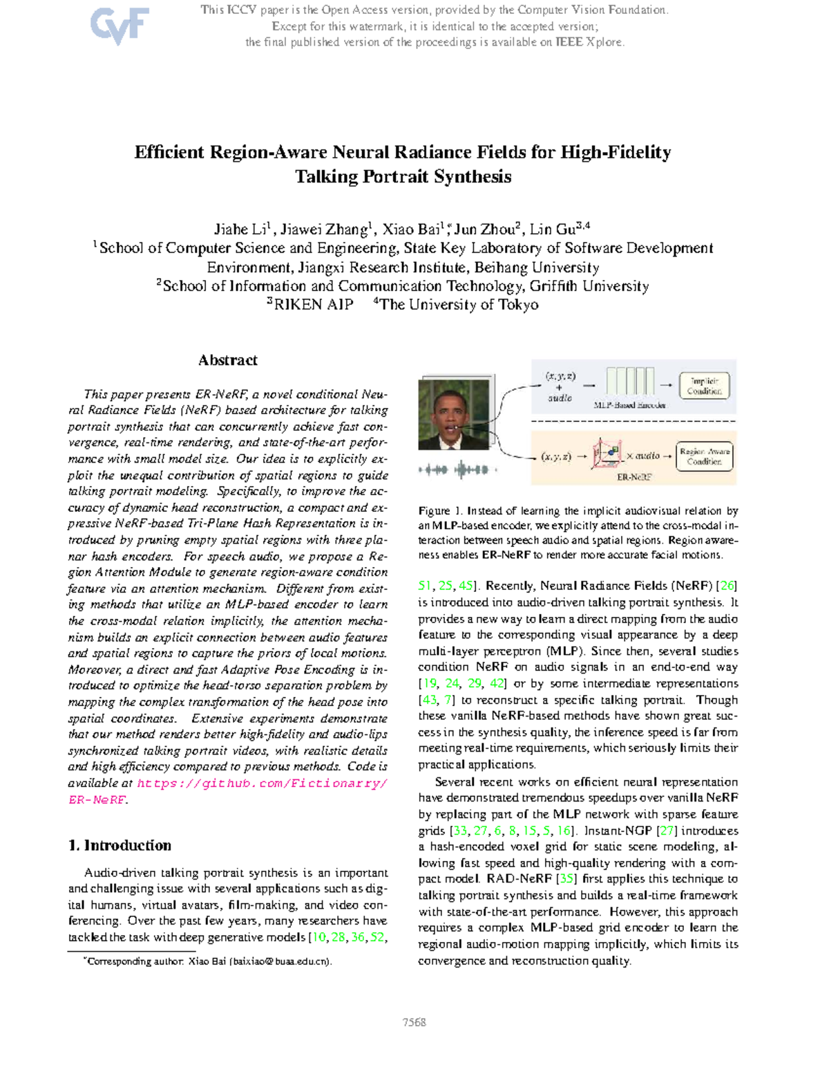 Efficient Region-Aware Neural Radiance Fields for Talking Portrait ...