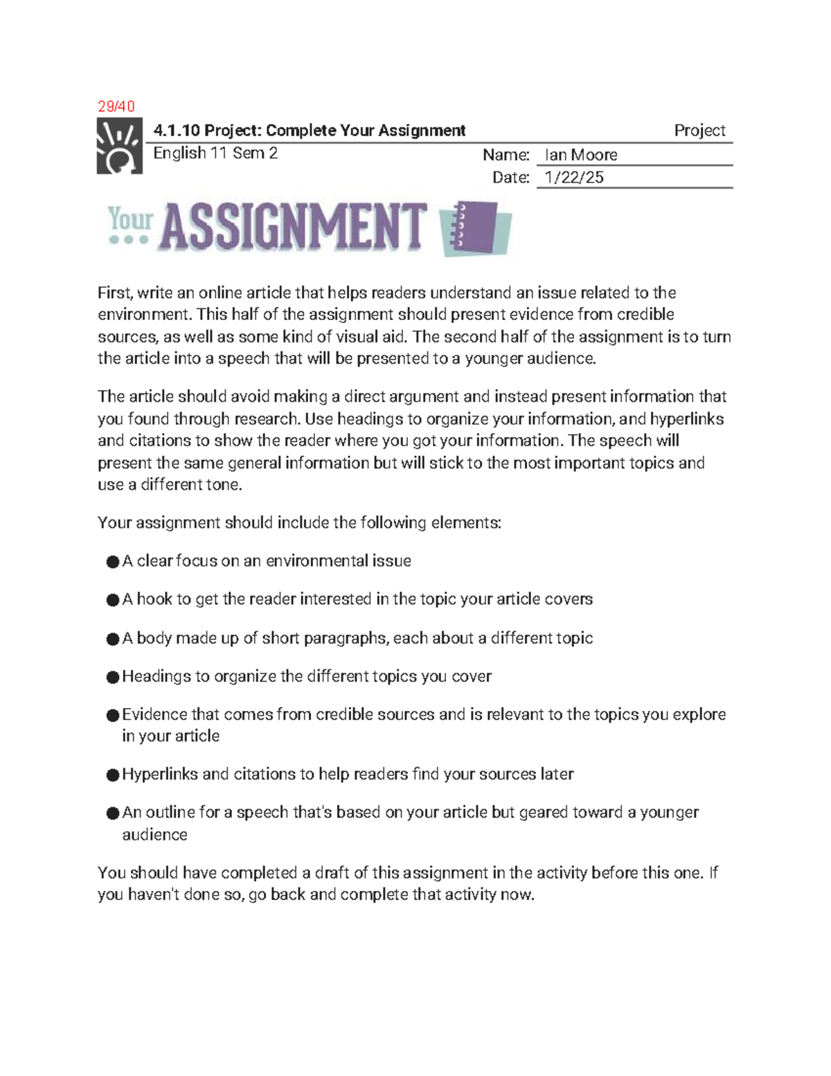 4 - apex - 29/ 4.1 Project: Complete Your Assignment Project English 11 ...