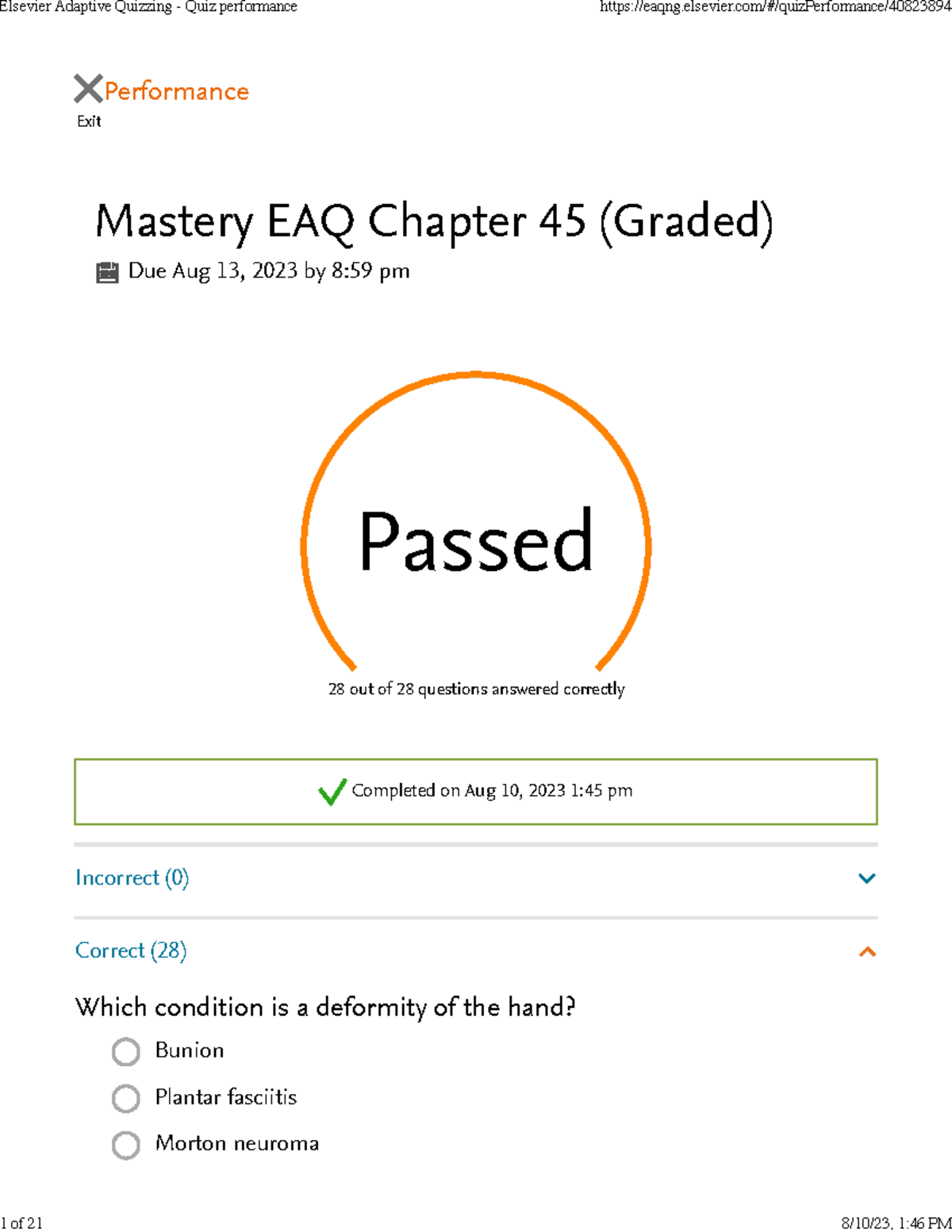 MS EAQ 45 - Quiz Performance and Rationale Analysis - Studocu