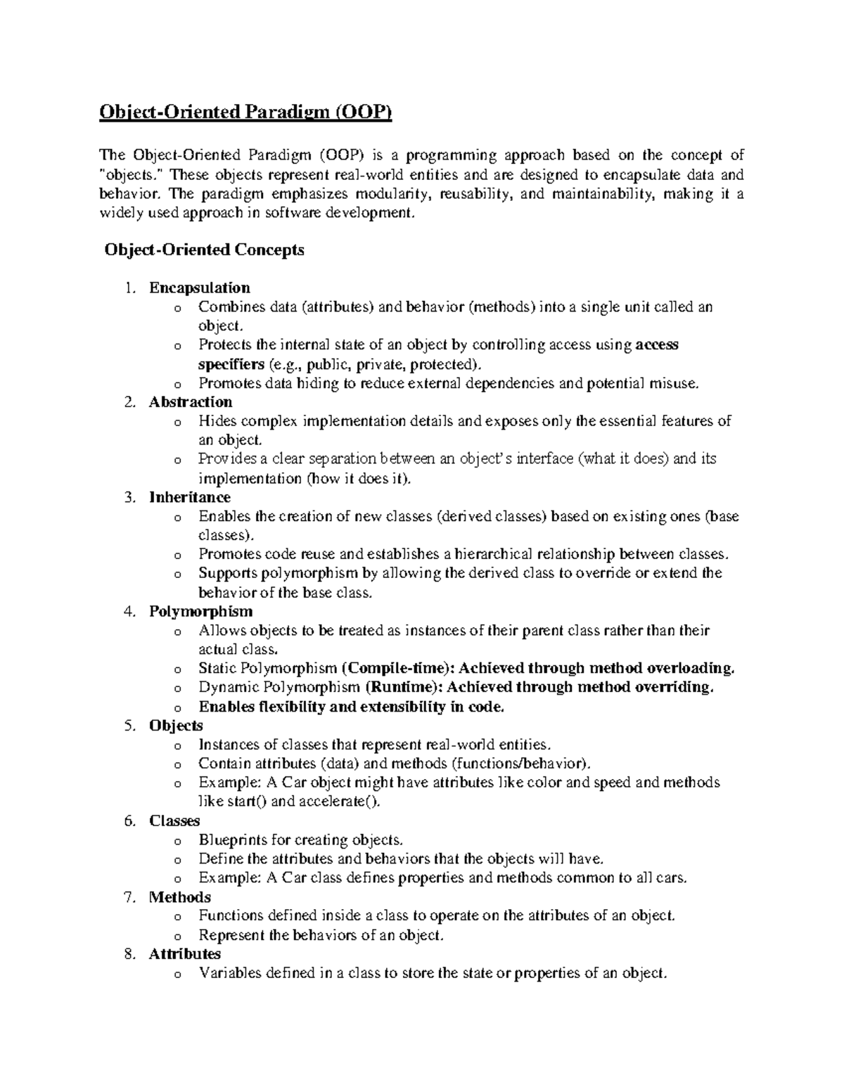 Unit 8 SEF - Object-Oriented Programming Paradigms and Analysis Notes ...