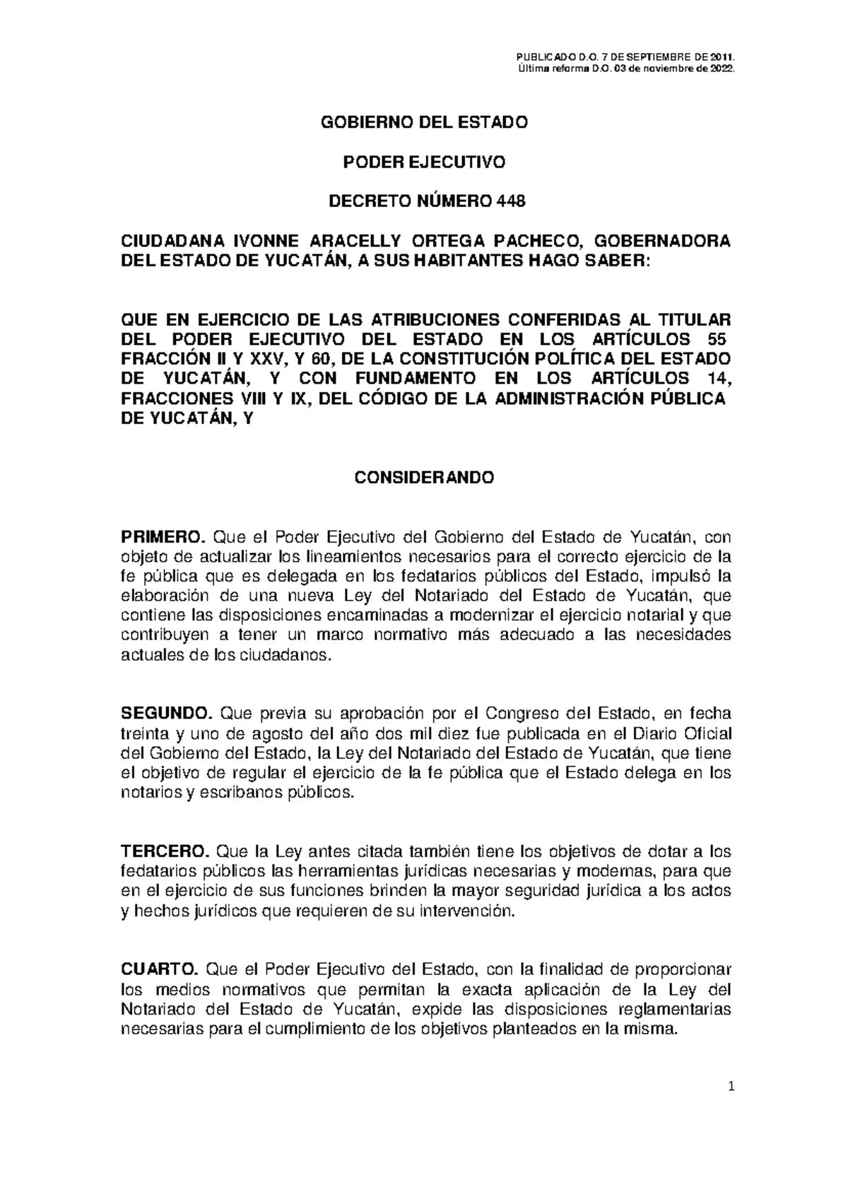 Reglamento de la Ley del Notariado del Estado de Yucatán - D.O. 2022 - Document Preview
