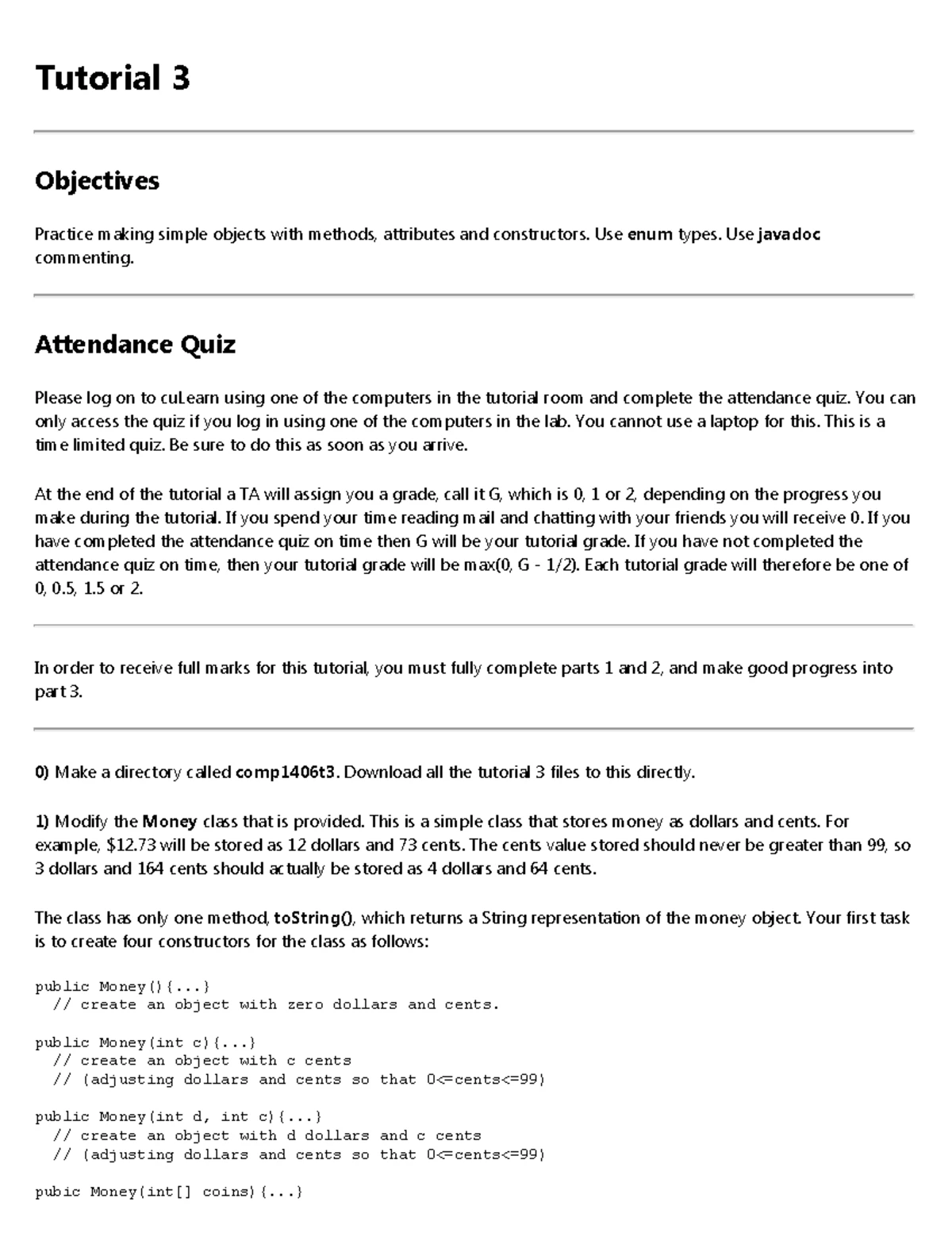 COMP 1405 - Tutorial 06 of 10 - Specification - COMP 1405/1005 (Fall ...