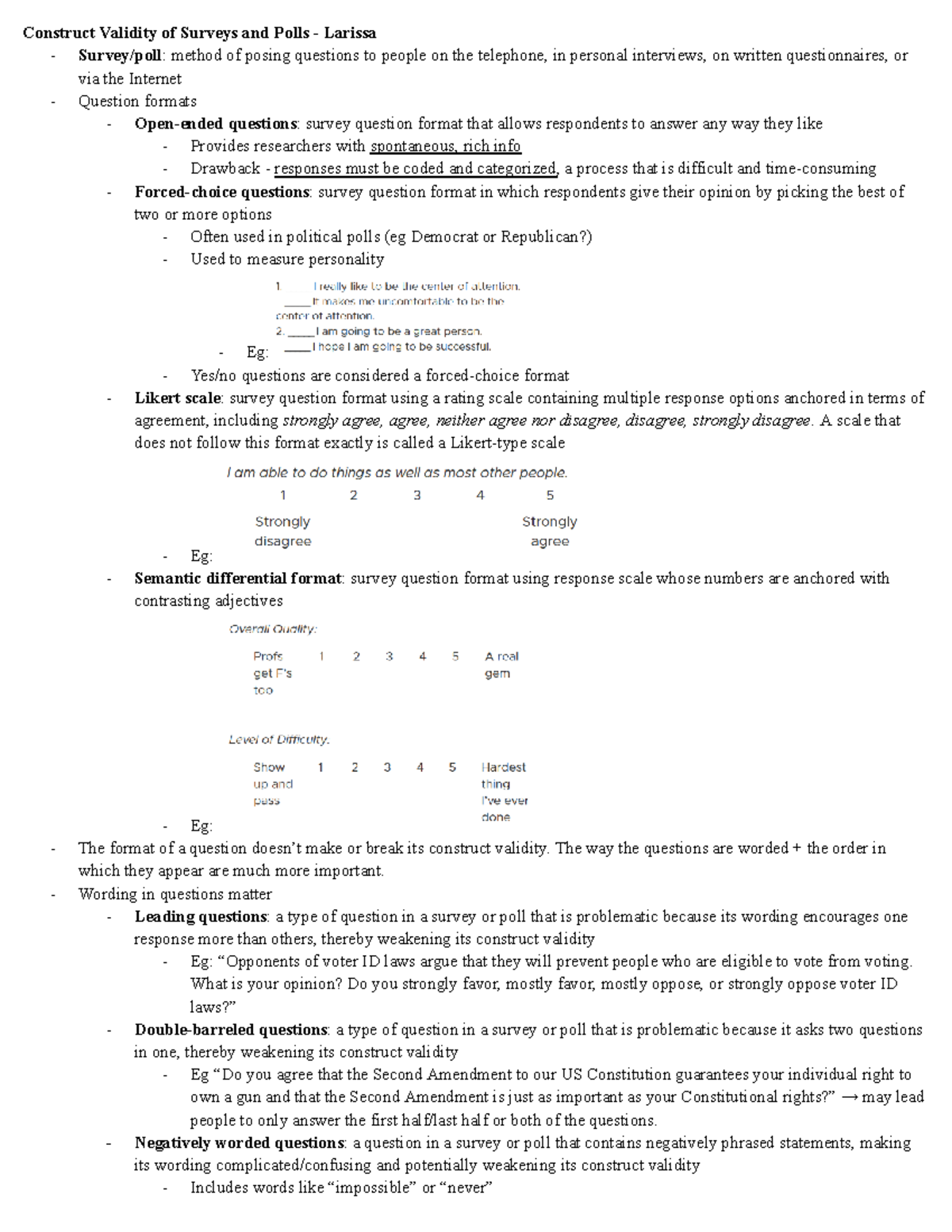 PSY301 Chapter 6: Construct Validity in Surveys and Polls - Studocu