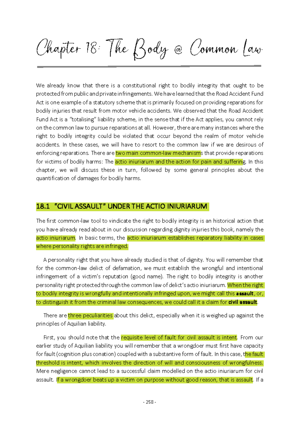Chapter 18: Common Law on Bodily Integrity and Reparations - Studocu
