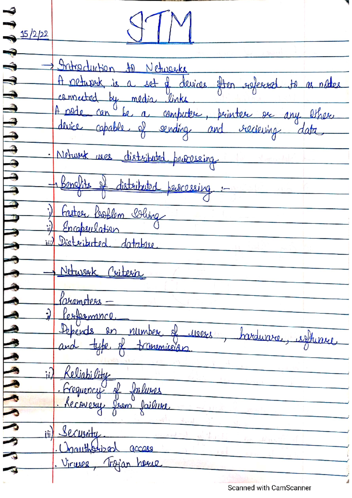 ITM-1 - Notes - STM Introduction to Networks A network is a set of ...