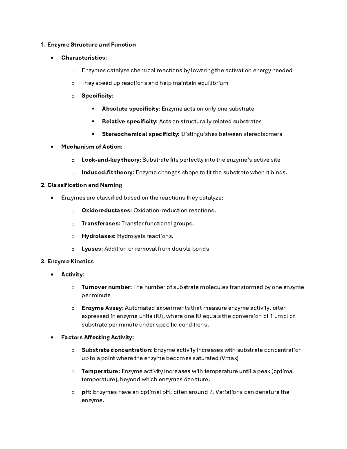 Biochemistry ENZ 201: Comprehensive Enzyme Review Notes - Studocu