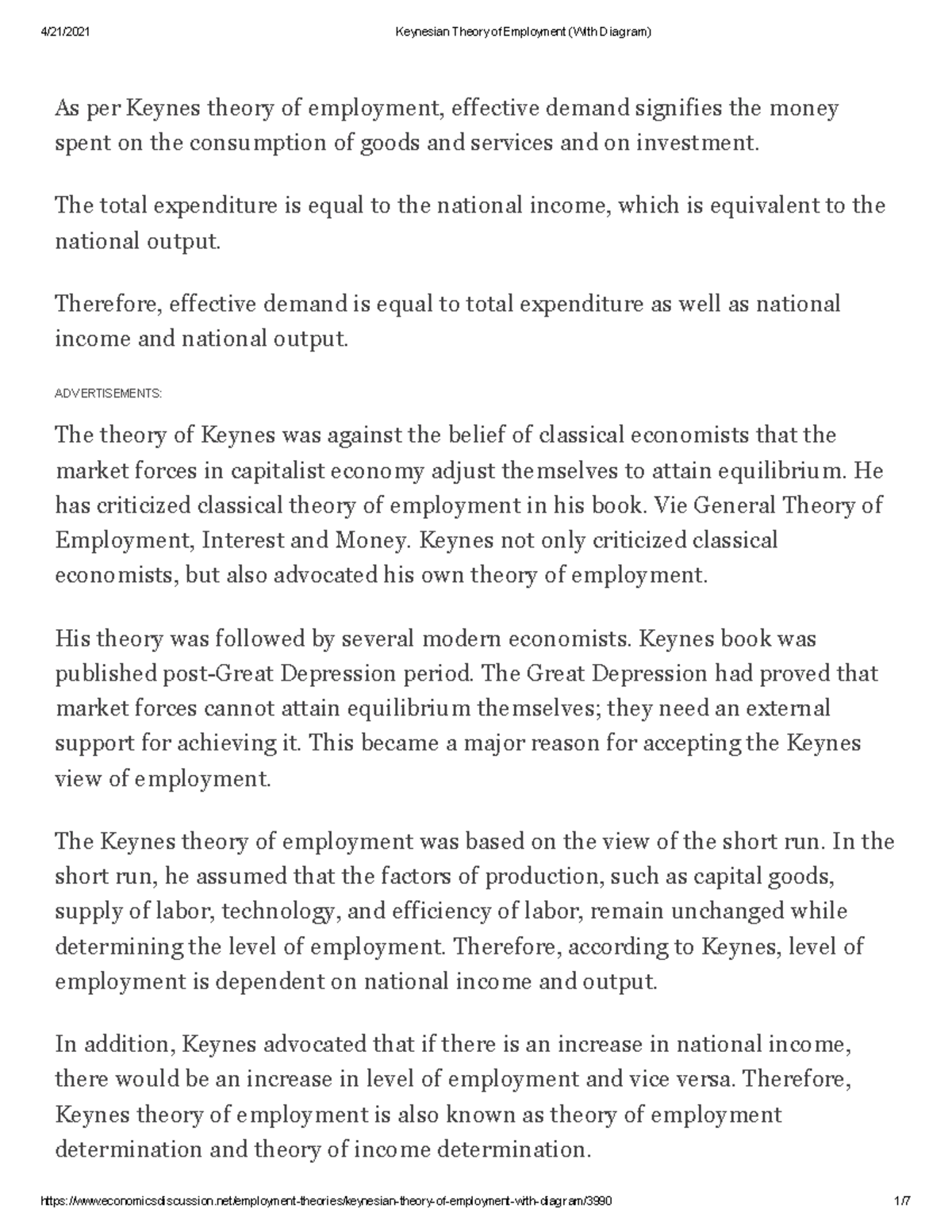 Keynesian Employment Theory: Key Concepts and Diagrams Explained - Studocu