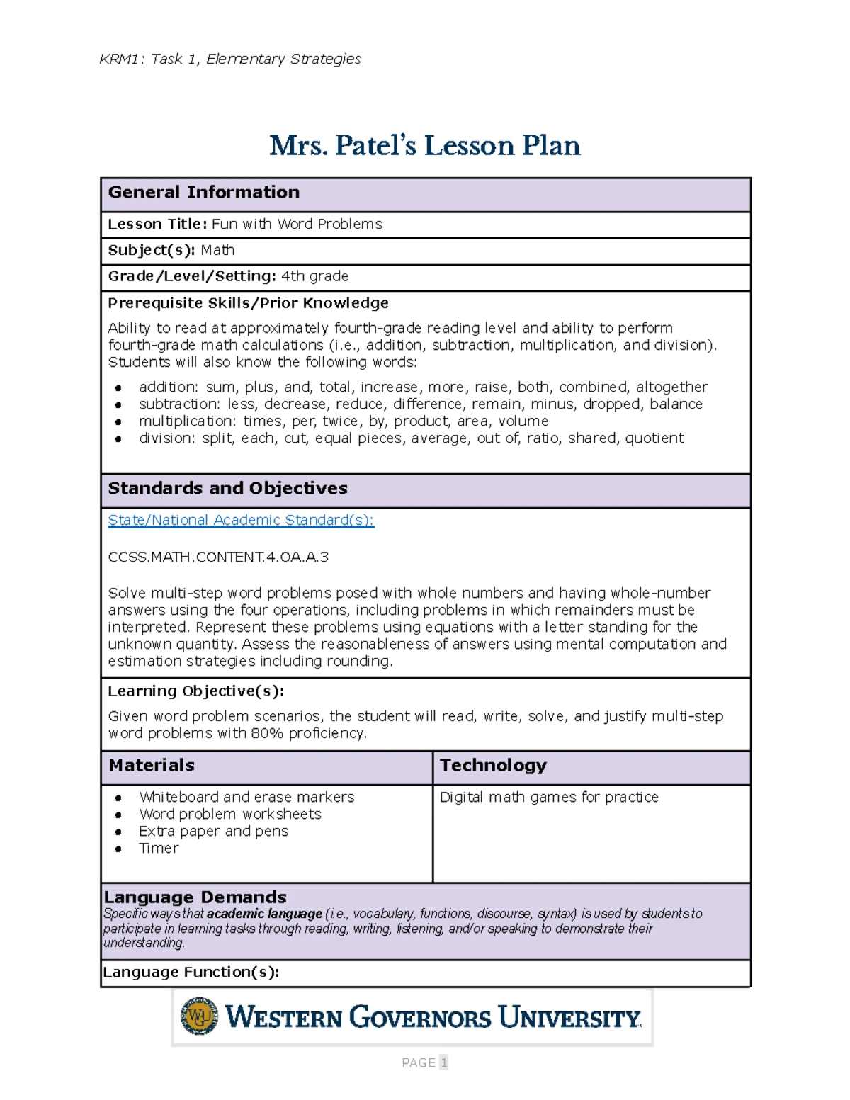 ELA Lesson Plan: Summarizing Stories for 1st Grade Students - Studocu