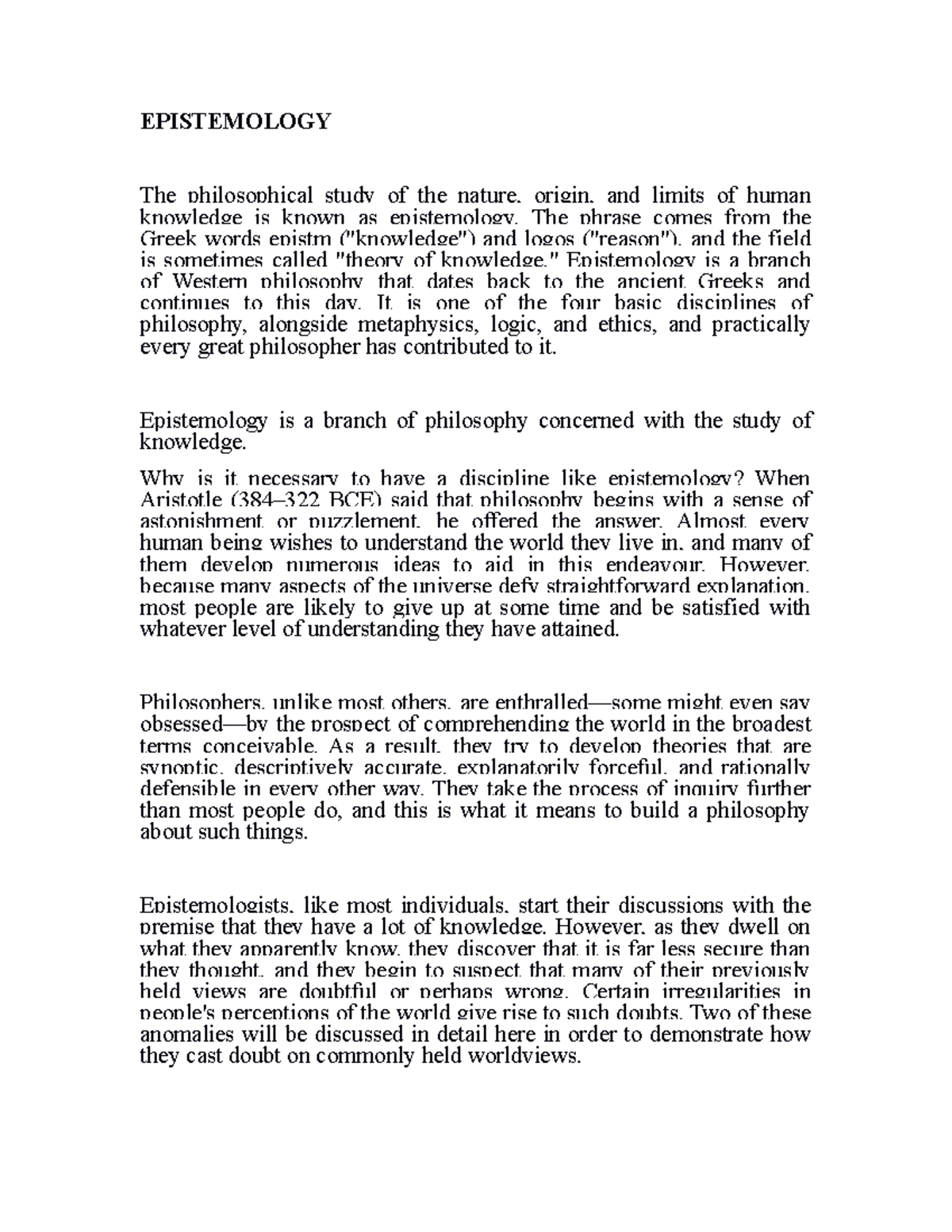 Epistemology - Lecture Notes 1: Nature, Issues, and Key Distinctions ...