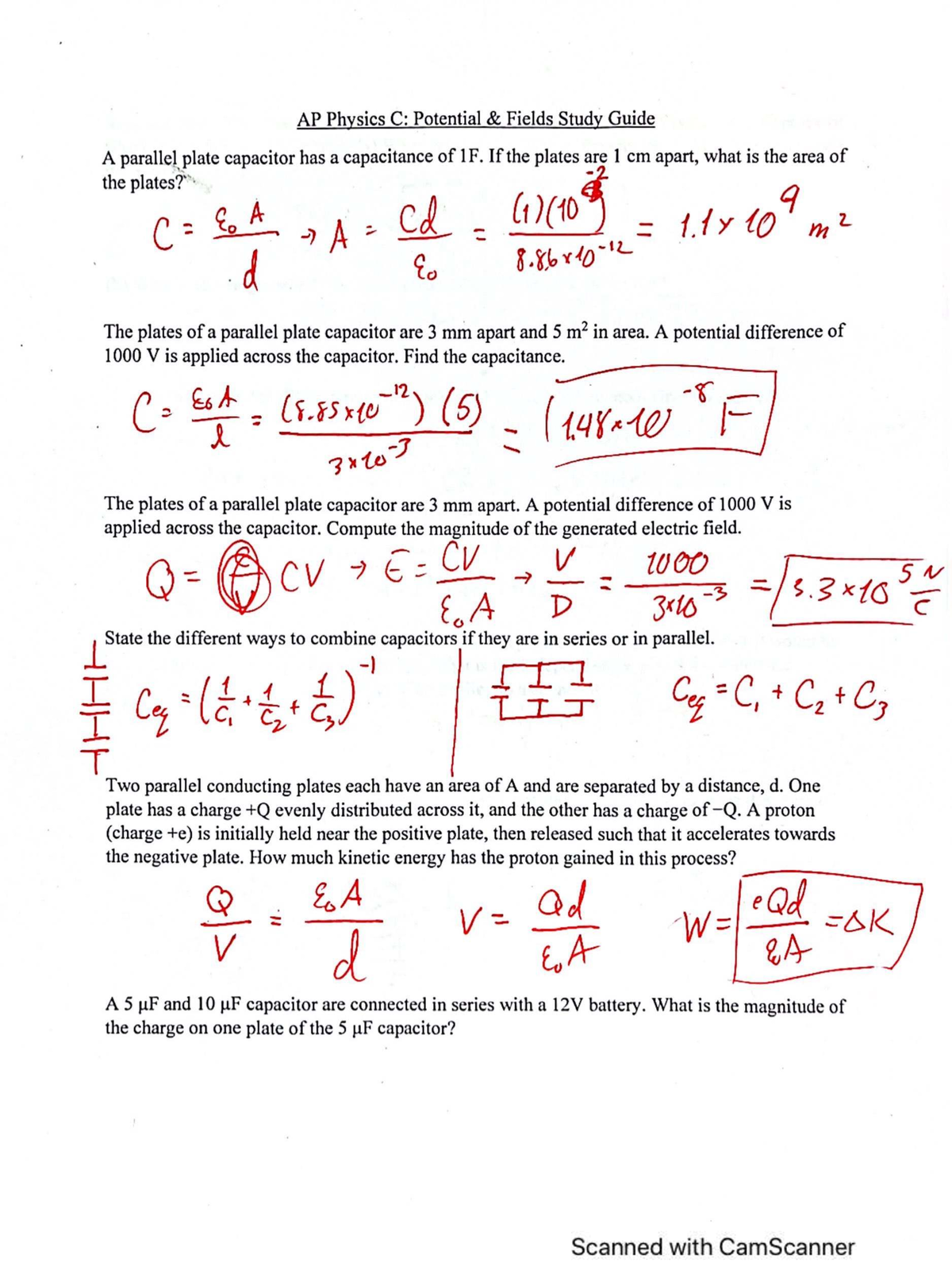 AP Physics C: Parallel Plate Capacitor Study Guide - Studocu
