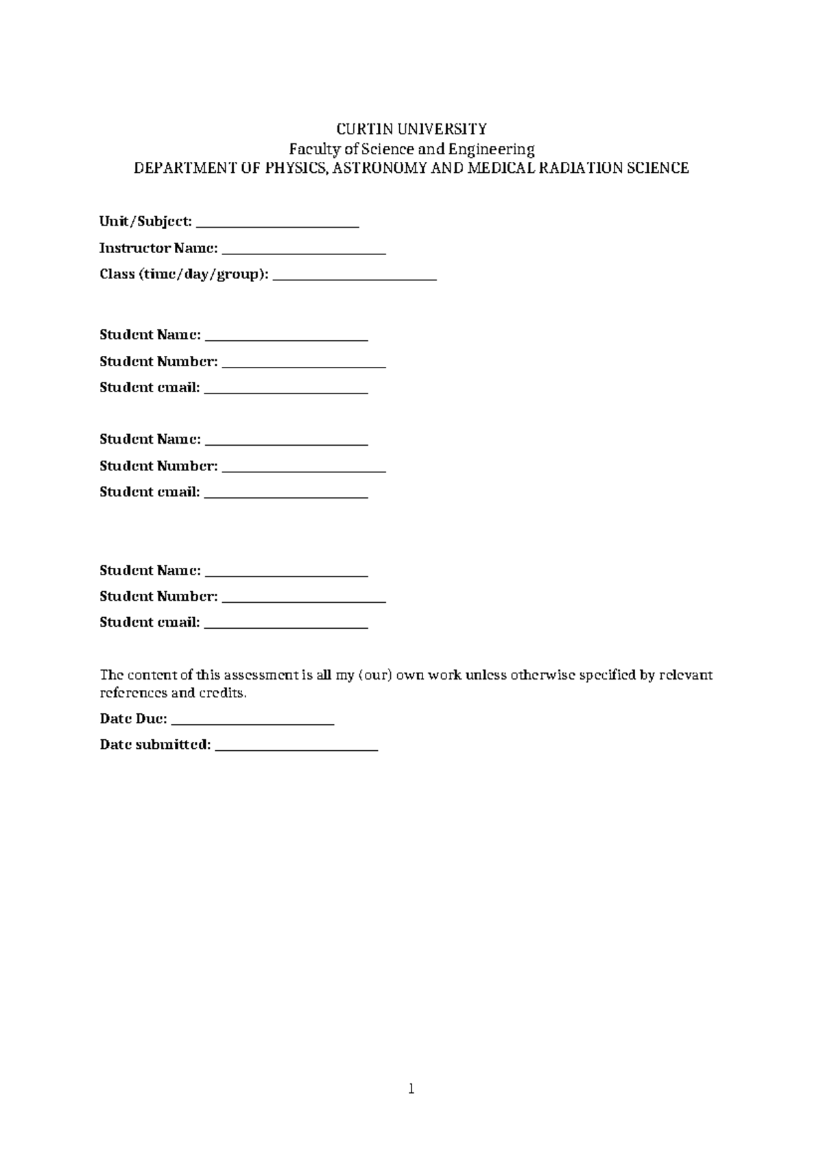Lab template - CURTIN UNIVERSITY Faculty of Science and Engineering ...