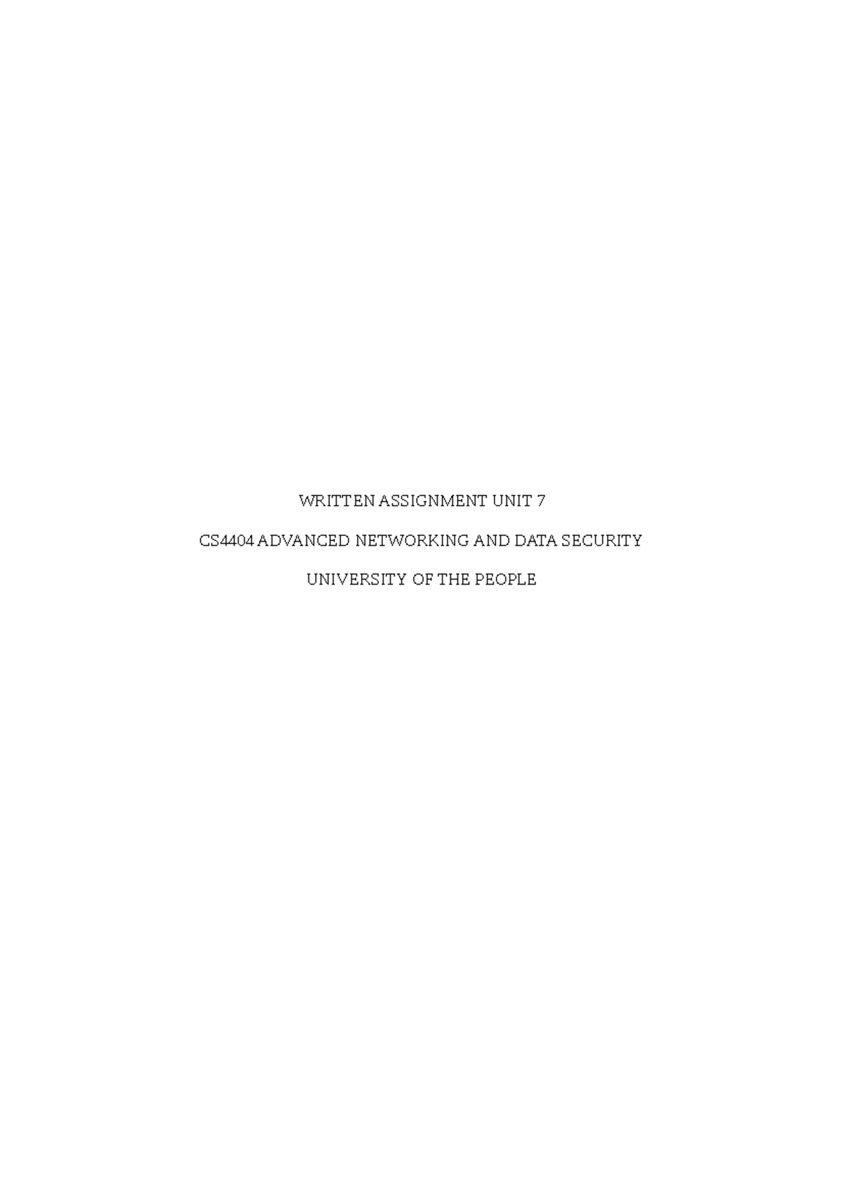 CS4404 Unit 7: Written Assignment on Mobile Ad Hoc Networks - Studocu