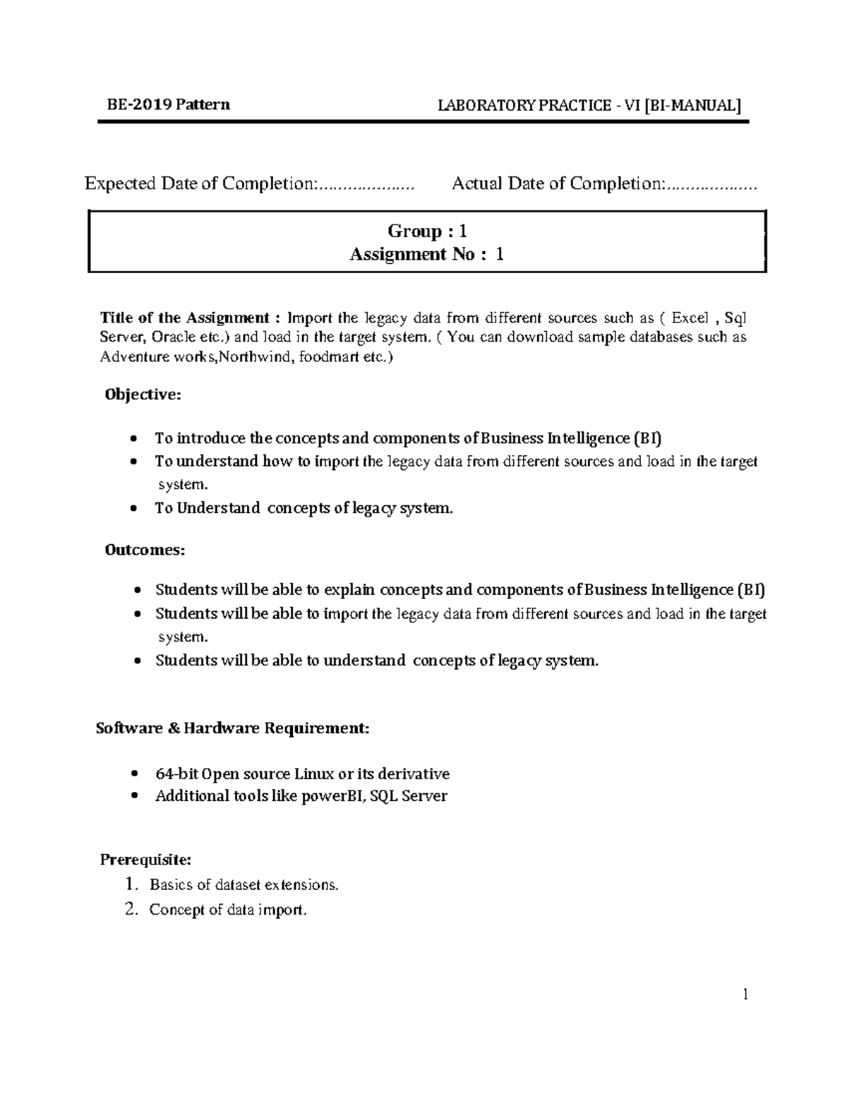 Bi Lab Manual Business Intelligence Lab Manual Expected Date Of
