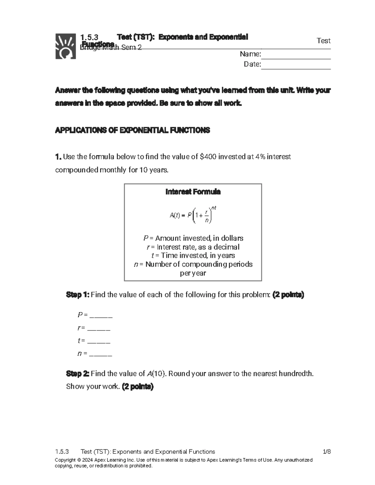 Bridge Math Sem 2: Review Practice Problems and Solutions - Studocu