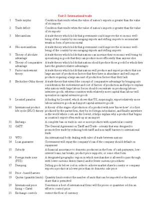 CB Unit 2 - Comprehensive Overview of International Trade Concepts ...