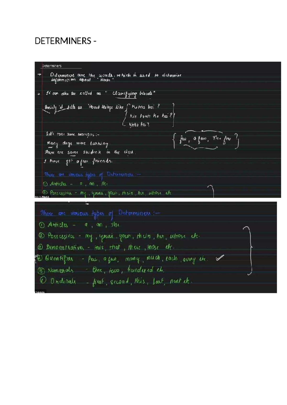 English Determiners Class 9 Notes on Usage and Examples - Studocu