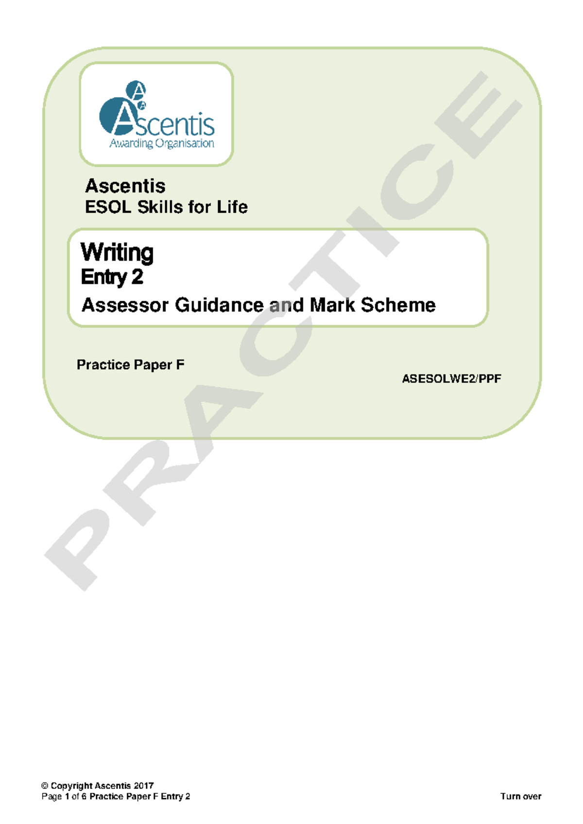 Entry 2 ESOL Writing Assessor Guidance & Practice Paper F - Studocu