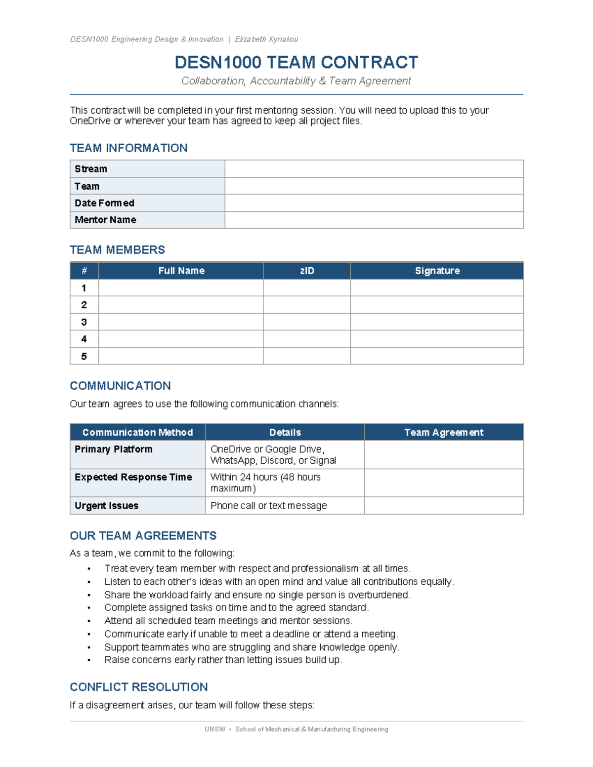 DESN1000 Team Contract: Collaboration & Accountability Agreement - Studocu