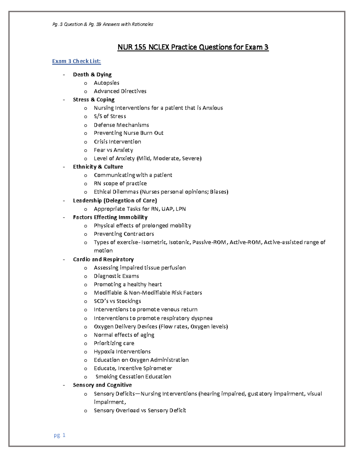 NUR 155 NCLEX Practice Questions for Final Exam 3: Comprehensive Review ...