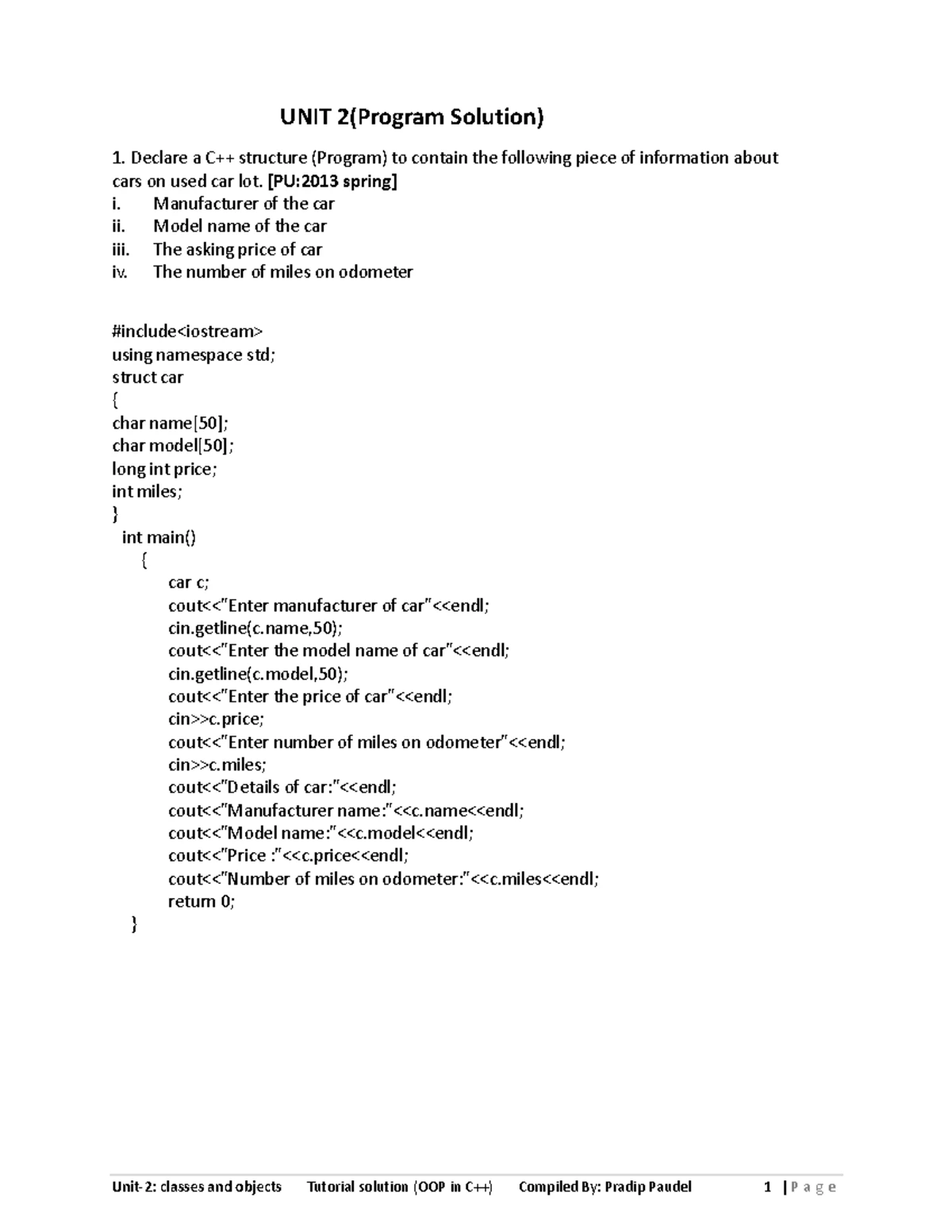 OOP Concepts and Applications in C++ - Unit 1 Theory Notes - Studocu