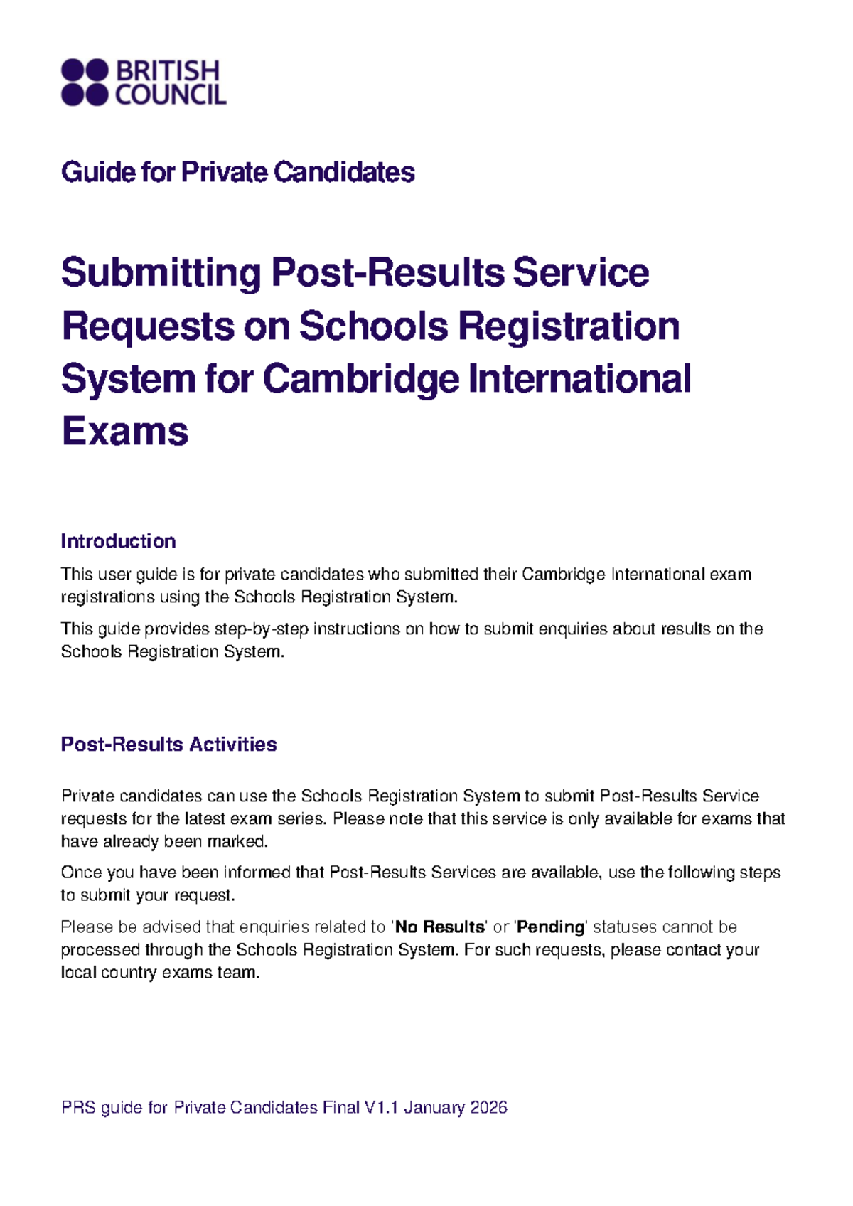 PRS Guide for Private Candidates: Submitting Service Requests - Studocu