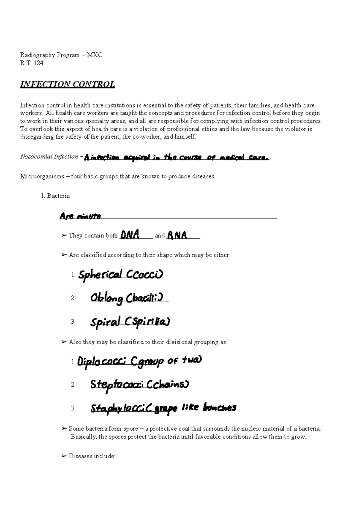 Infection Control in Healthcare - R.T. 124 Course Notes - Studocu