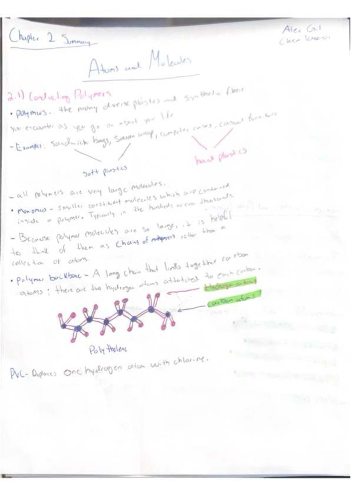 Chapter 2 Summary: Atoms, Molecules, and Polymers in Chemistry - Studocu