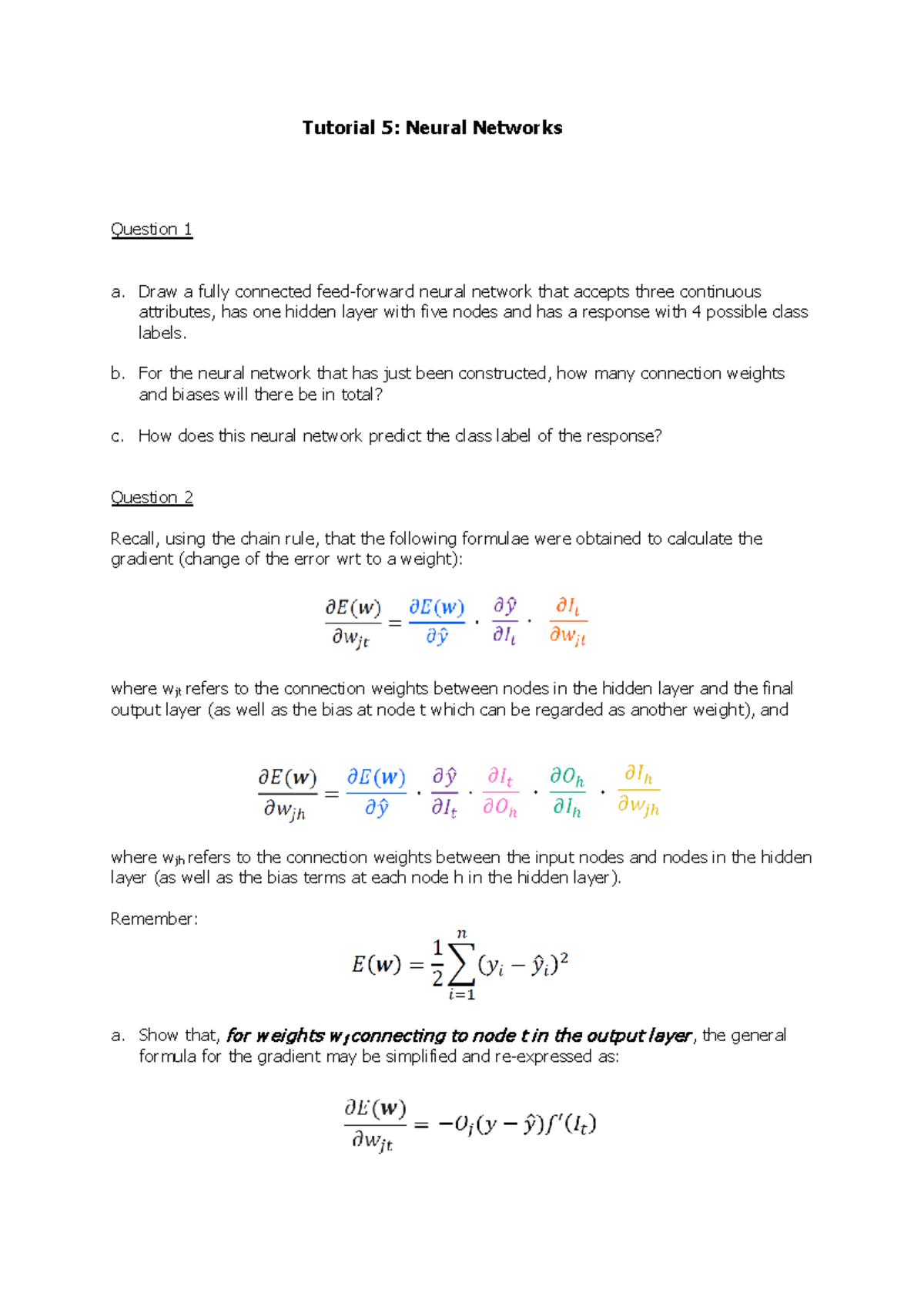 Tutorial 5: Neural Networks - Key Concepts & Questions - Studocu