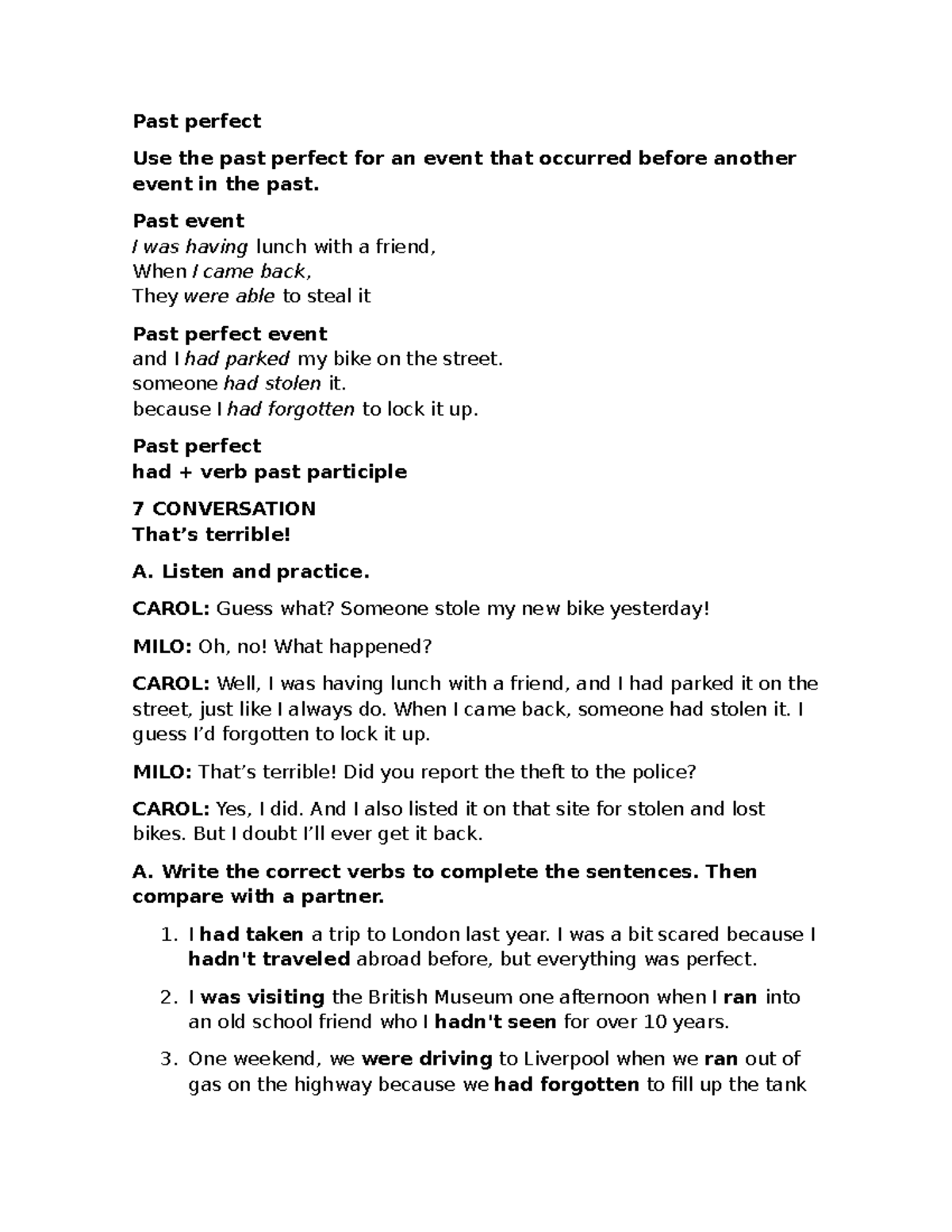 Past Perfect Tense: Usage and Examples - Studocu