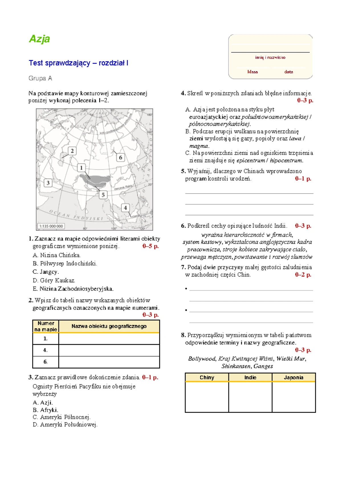 Sprawdzian Z Geografii Kl 8 Afryka