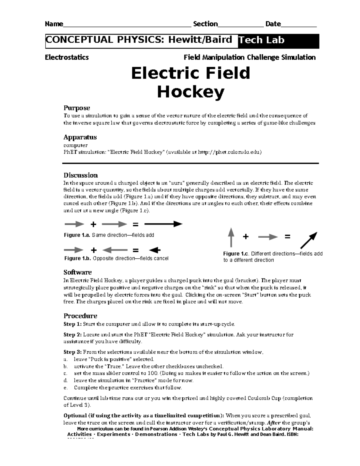 Electric Field Hockey Simulation Lab - Conceptual Physics (CP-101 ...