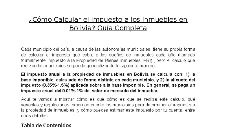 Guía Completa para Calcular el Impuesto a Inmuebles en Bolivia - Studocu