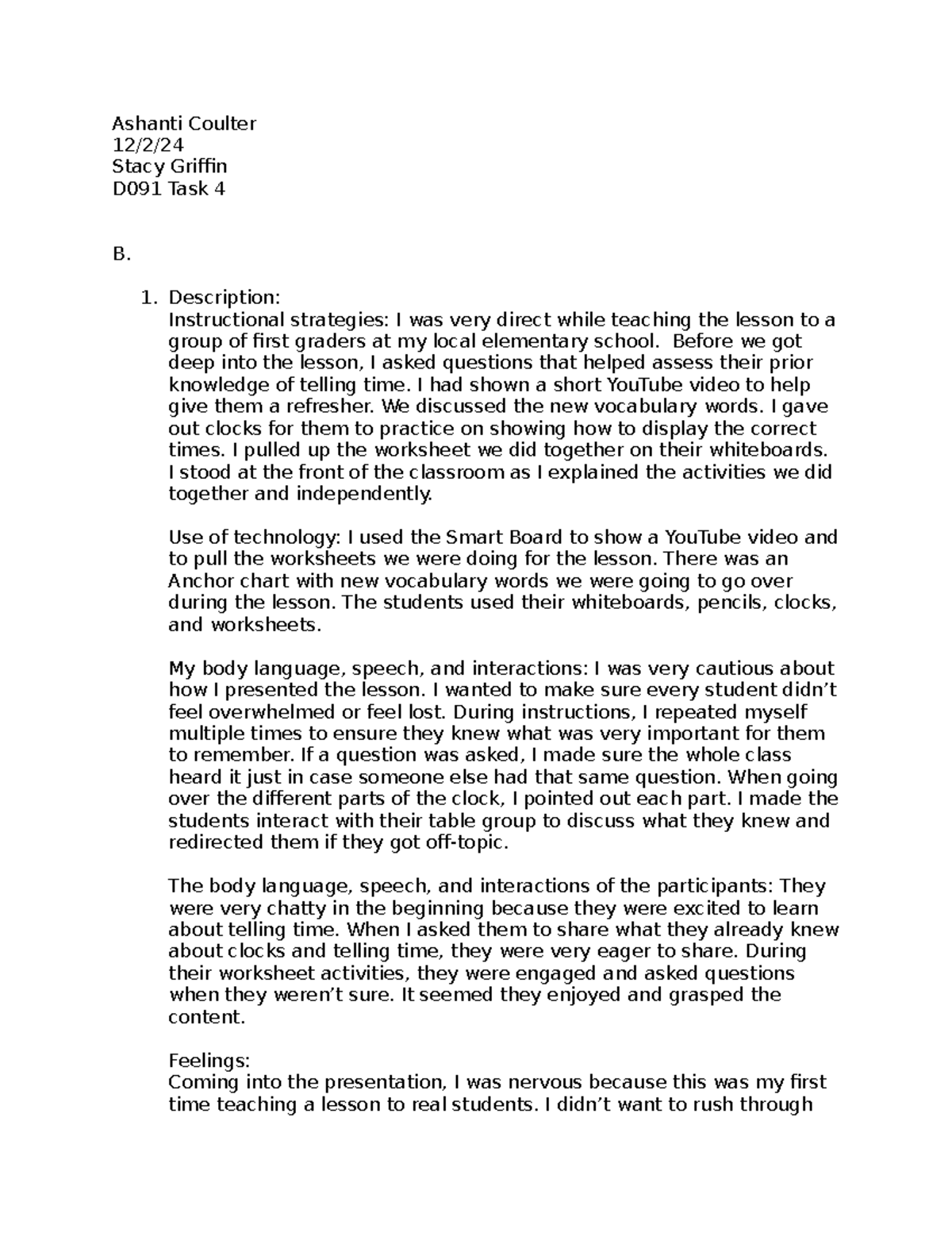 D091 Task 4 - Reflection on Teaching Strategies and Student Engagement ...