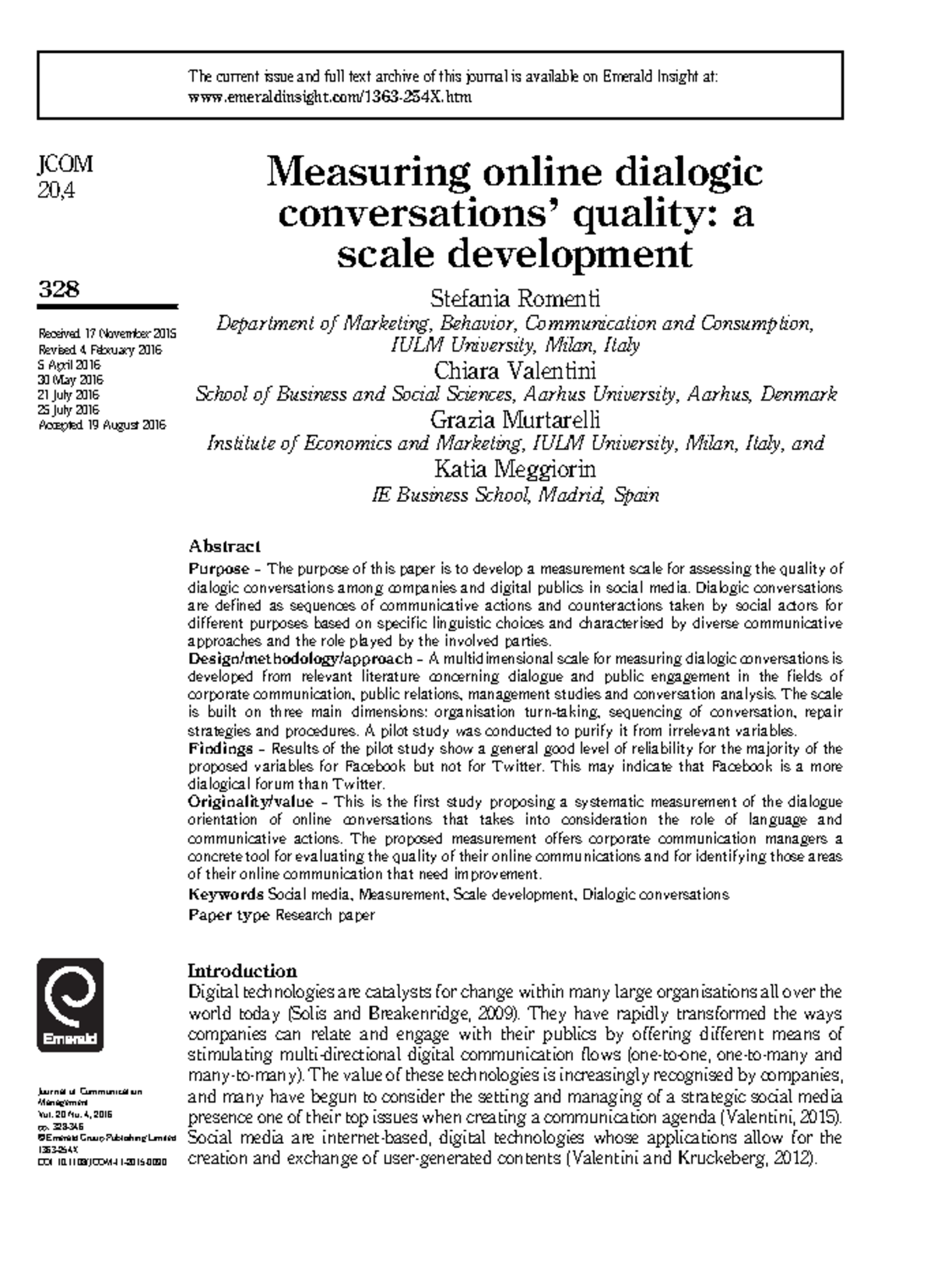 Scale Development for Measuring Online Dialogic Conversations in Social ...