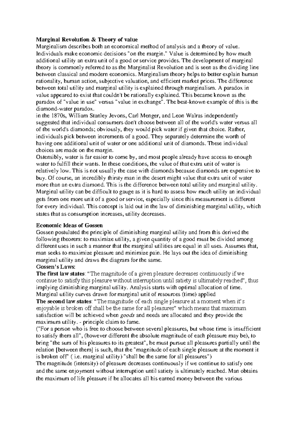 Marginal Revolution: Theory of Value in Economic Thought - Studocu