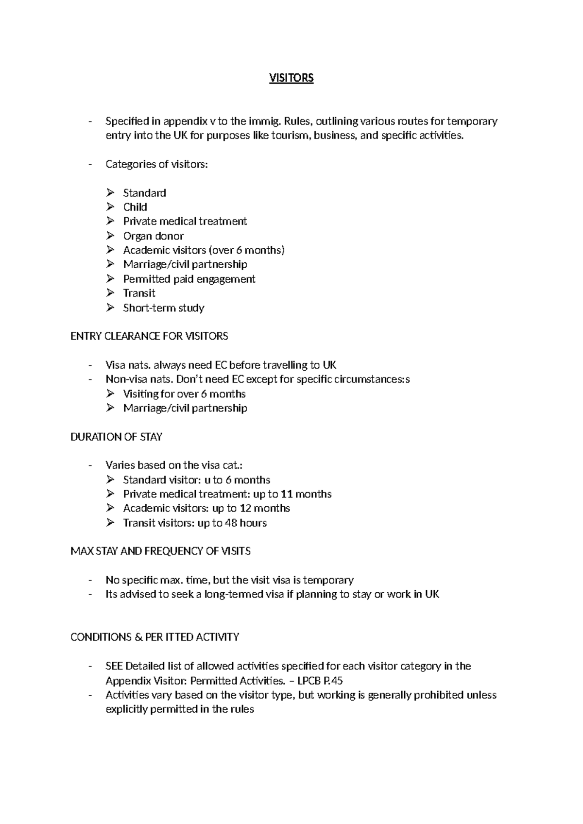 Visitors - Immigration Rules & Entry Clearance (LPC Sch 2) - Studocu