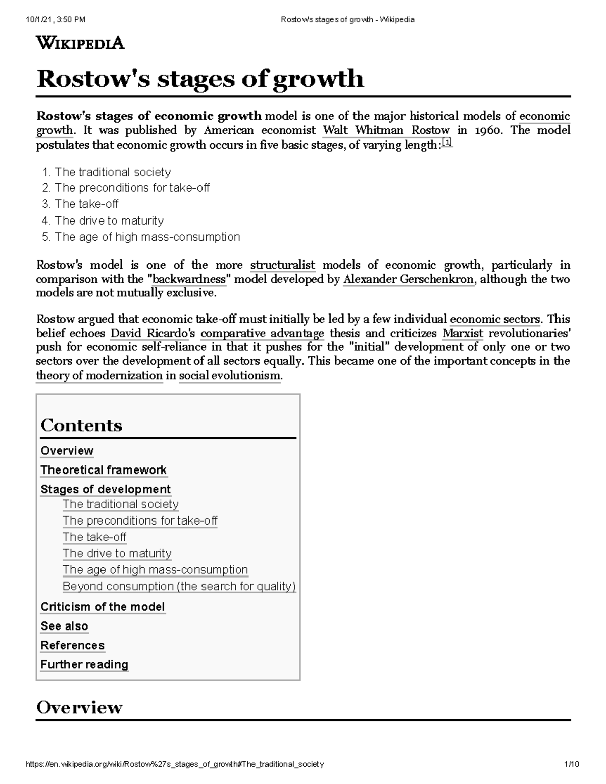 Rostow's stages of growth in regional planning - Rostow's stages of ...