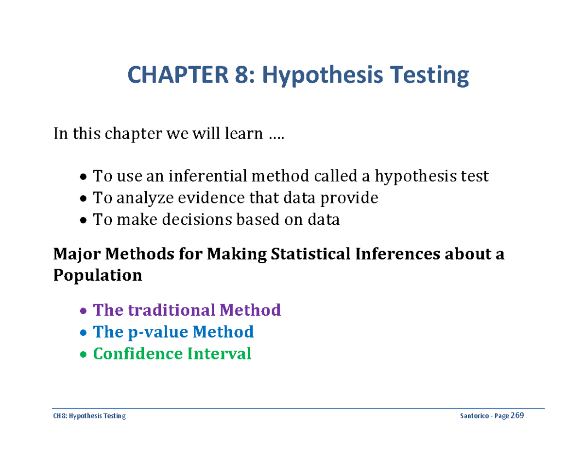 CH8: Hypothesis Testing - Understanding Statistical Inference - Studocu